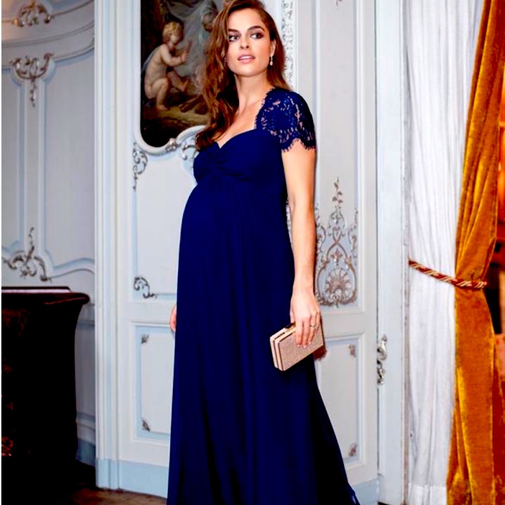 Navy Blue Silk & Lace Maternity Evening Dress - worn once